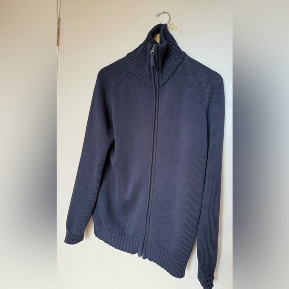 ZARA Man Textured Full Zip Pullover in dark Navy cotton size Large knit - Picture 10 of 16